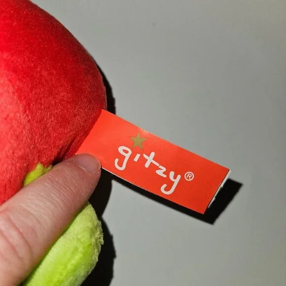 2 Gitzy Plush Rattle Lot 4" Stuffed Baby Toy Red Tomato? Apple? Fruit Vegetable